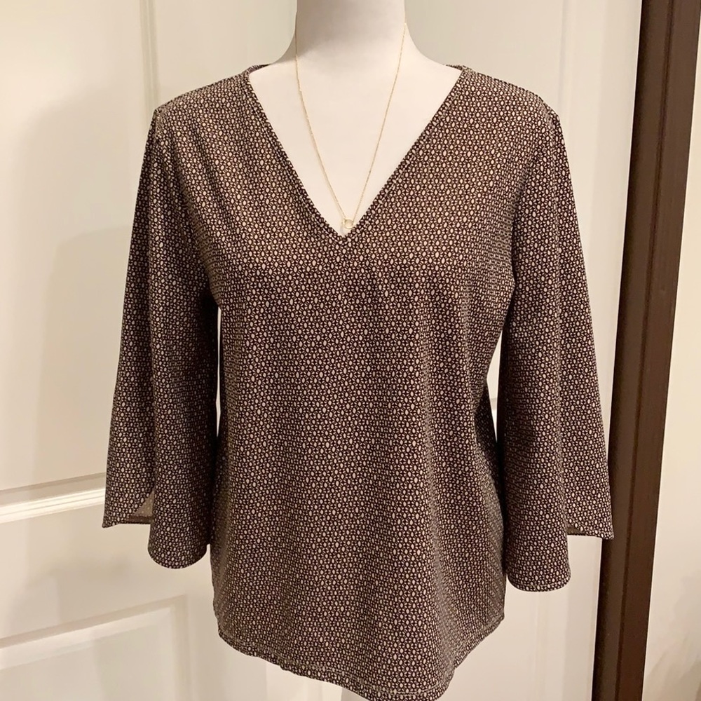 ANN TAYLOR BROWN GEOMETRIC PRINT BLOUSE